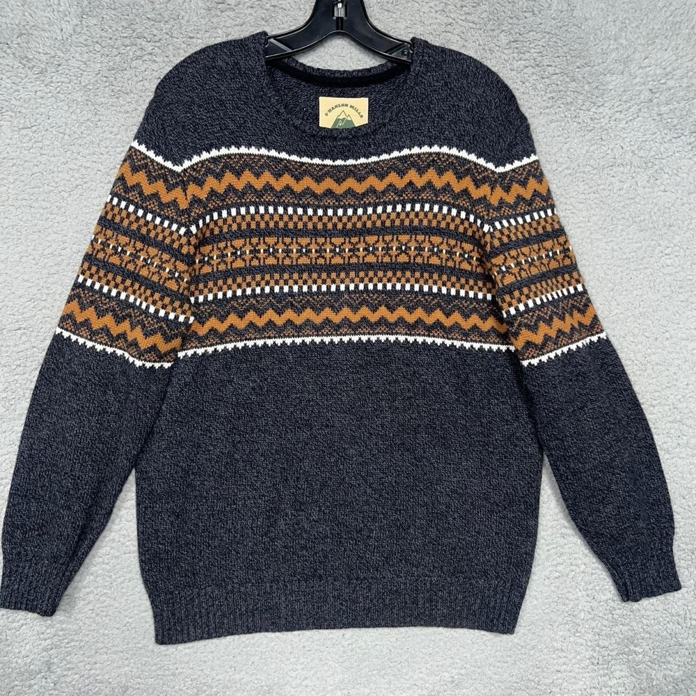O'Halon Mills Sweater Men's Sz L Gray Skybreak Geometric Knit Wool Blend Grandpa